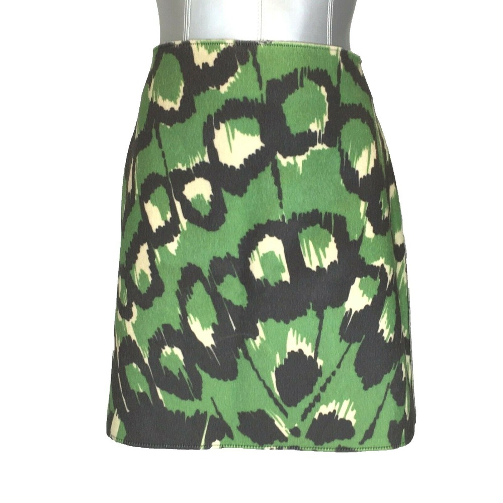NWT French Connection Skirt‎ 10 Green Black Animal Dot Print Faux Calf Zip $148